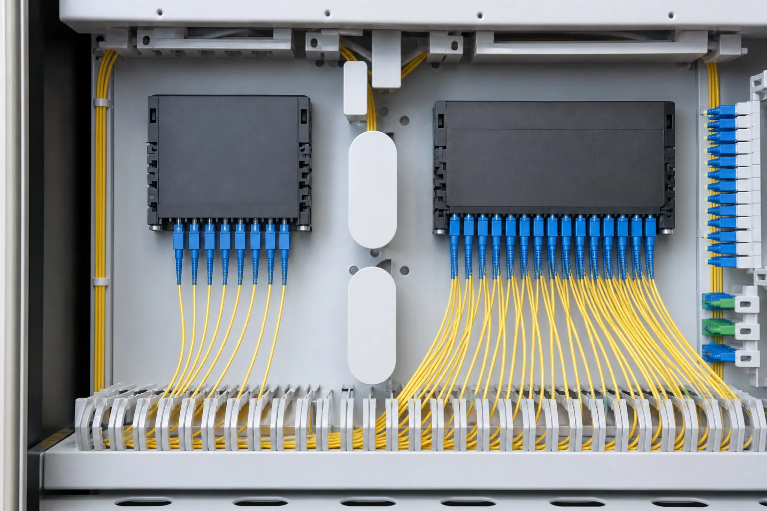 PLC fiber splitter ratios and optical loss paths for passive optical networks