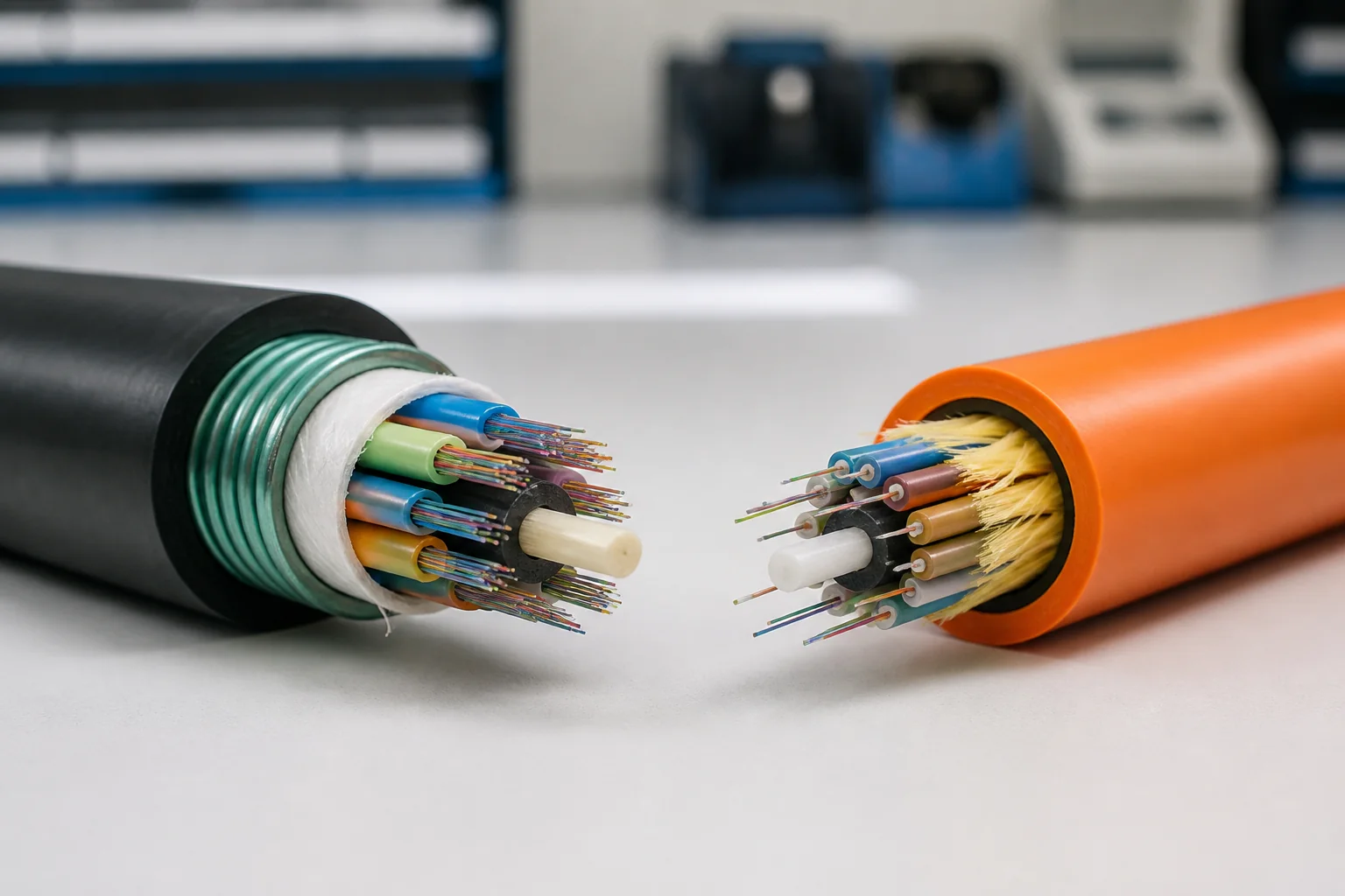 Comparison of loose tube and tight buffered fiber optic cable construction