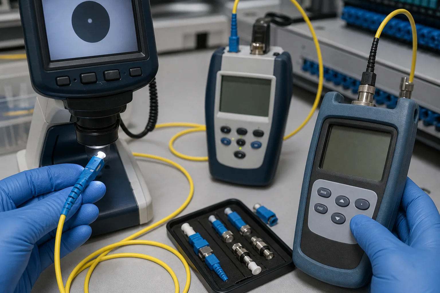 Fiber optic patch cords prepared for insertion loss and end-face inspection