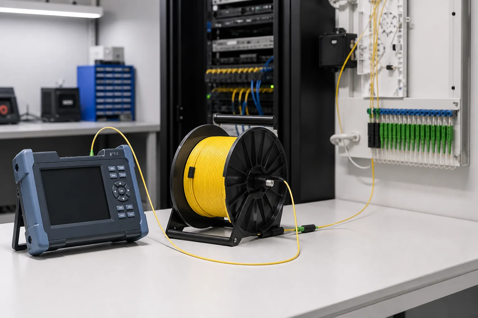 OTDR launch cable connected to a fiber under test for accurate loss measurement